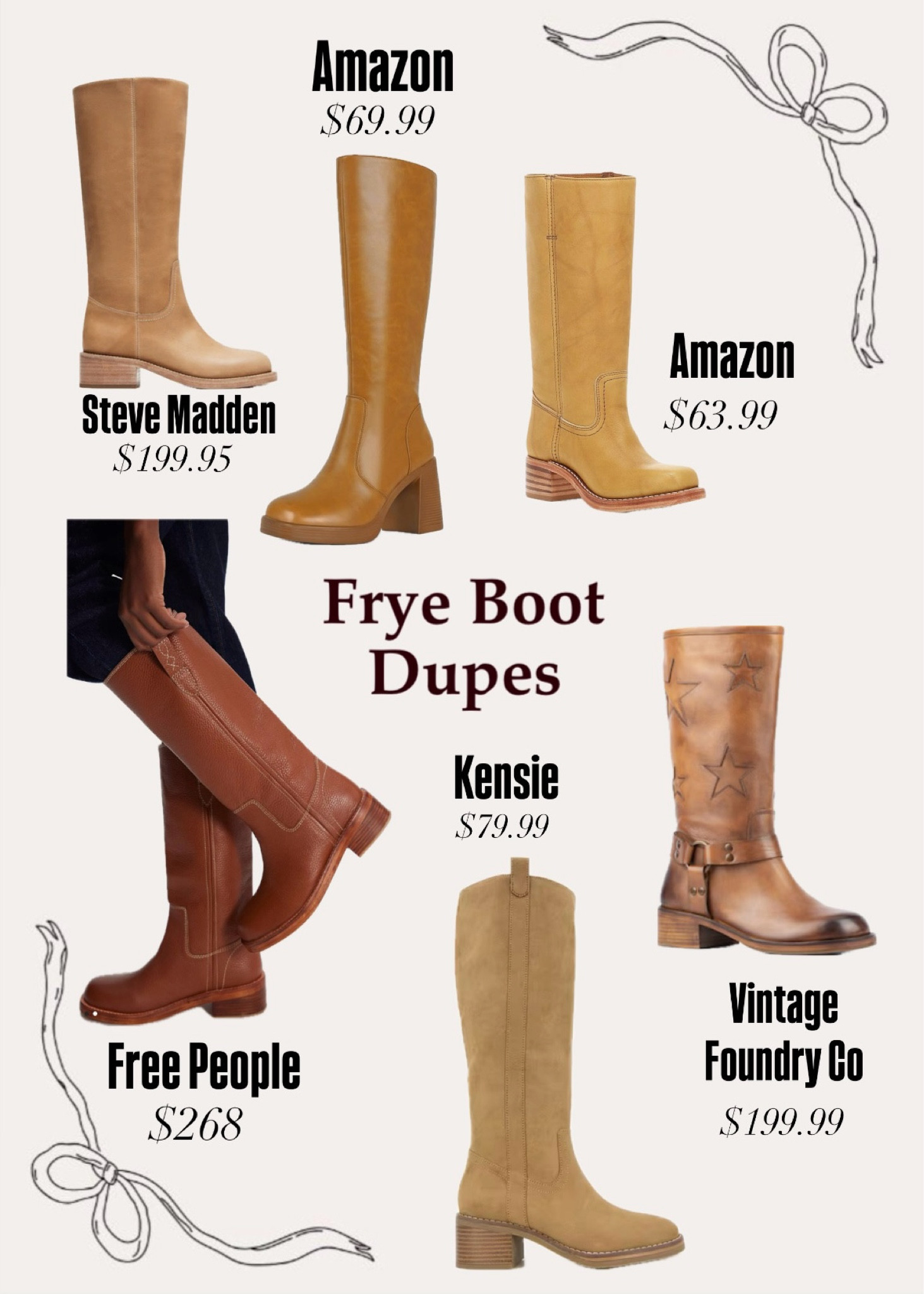 If you’re like me you’ve had your eyes on a pair of Frye boots for months now but unfortunately they’re typically sold out/back ordered and the price is just outside of your budget. Have no fear, I scoured the internet and found some super similar styles for a wide variety of budgets! Happy shopping! 

#LTKSeasonal #LTKGiftGuide #LTKStyleTip