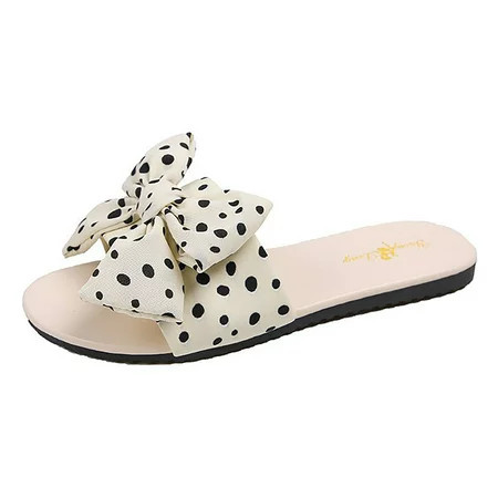 ZTTD Summer Women s Flat Fashion Casual Polka Dot Bow Roman Sandals White | Walmart (US)