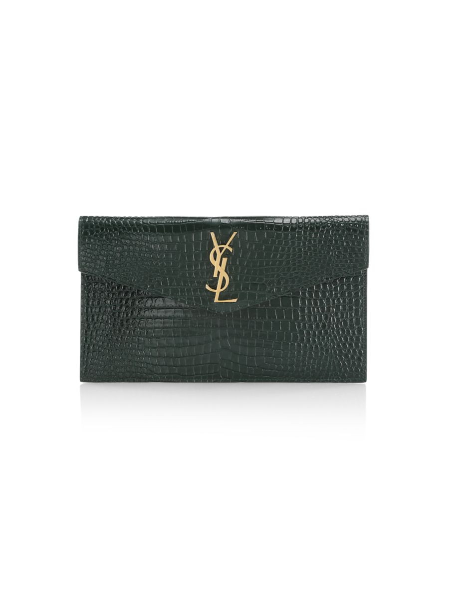 Uptown Crocodile-Embossed Leather Pouch | Saks Fifth Avenue