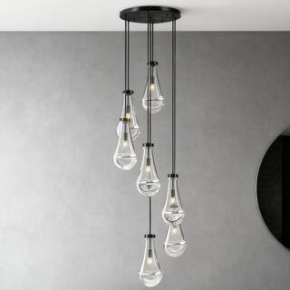 7-Lights Black Chandelier Light Fixture, 100 in. H Dining Room Pendant Light, 7-Raindrop Glass Shades,Bulbs Not Included | The Home Depot