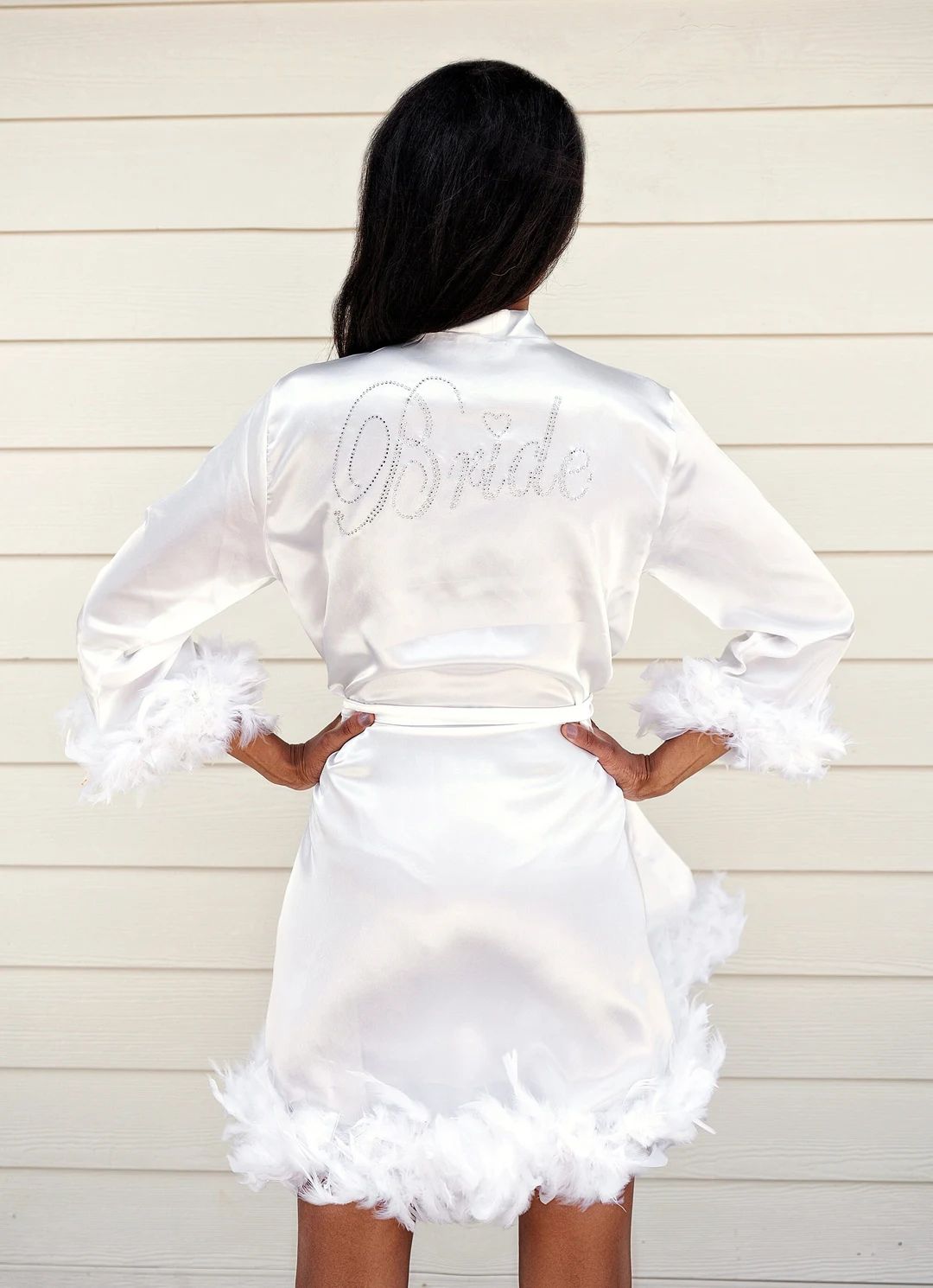 Bride White Robe With Feathers, Rhinestone Bridal Robe, Getting Ready Robe, Customized Robe, Brid... | Etsy (US)