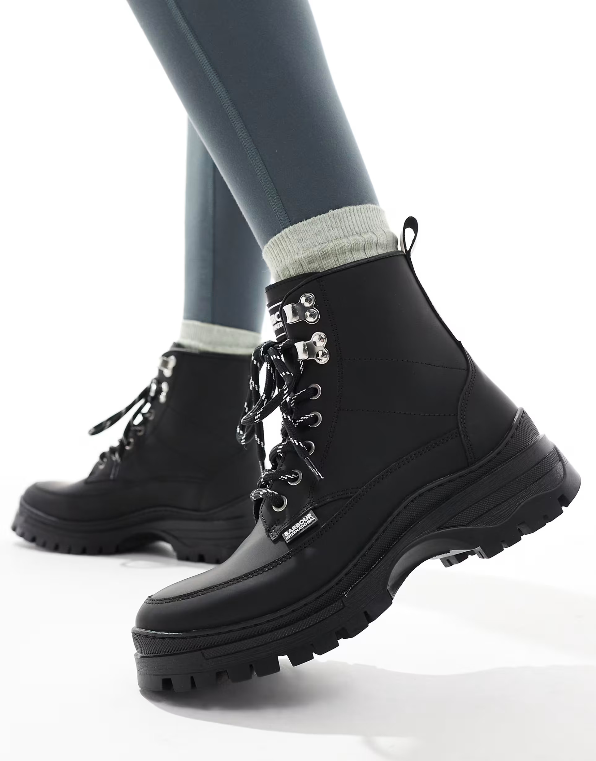 Barbour International Alani leather rubber hiker boots in black | ASOS (Global)