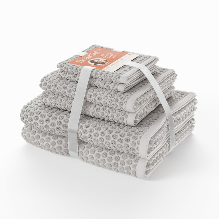 Beautiful Dot Textured 6pk Towel Set, 2 Bath, 2 Hand, 2 Wash - Porcini Taupe by Drew Barrymore | Walmart (US)