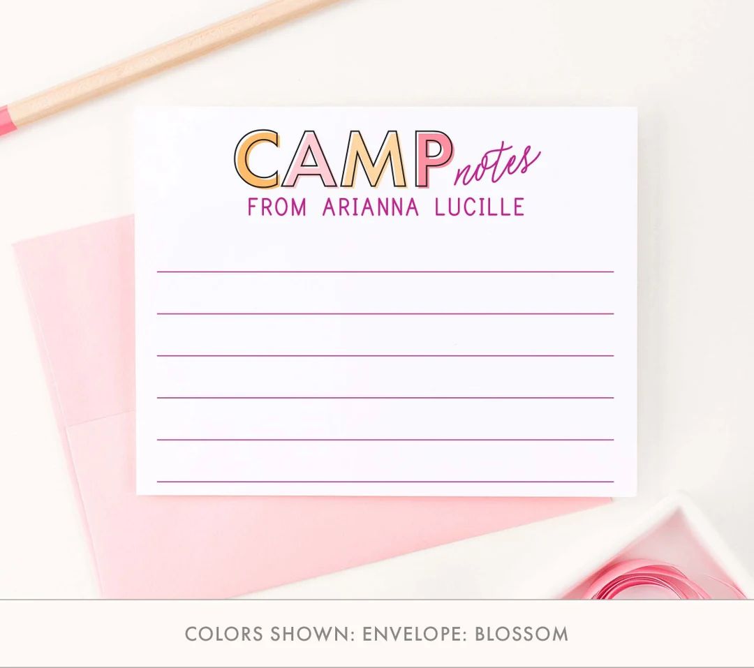 Personalized Pink Camp Stationery for Girls Custom Camp Notes, Cute Lined Camp Stationary, Kids L... | Etsy (US)