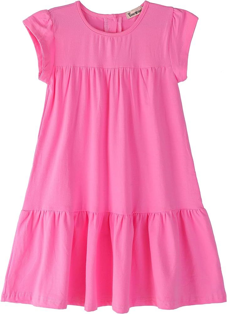 Youwon Girls Dress Short Sleeve Solid Color Tunic A-Line Tiered Swing Dress 2-6 7-16 | Amazon (US)