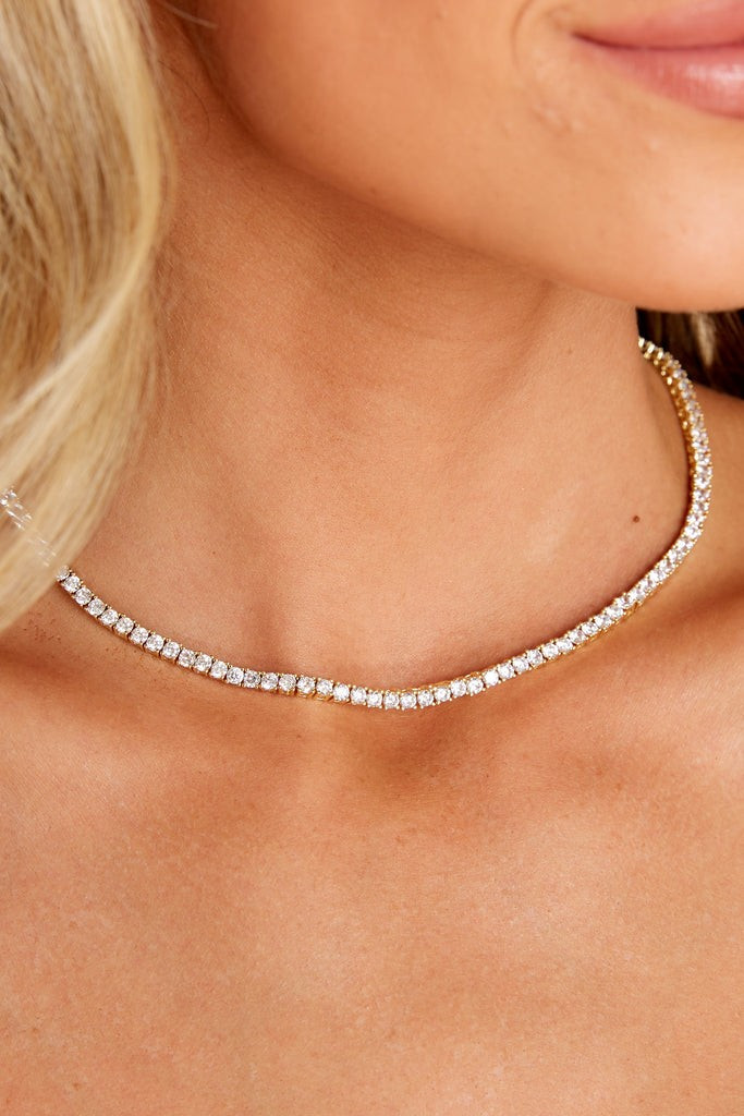 Karla Gold Tennis Necklace | Red Dress 