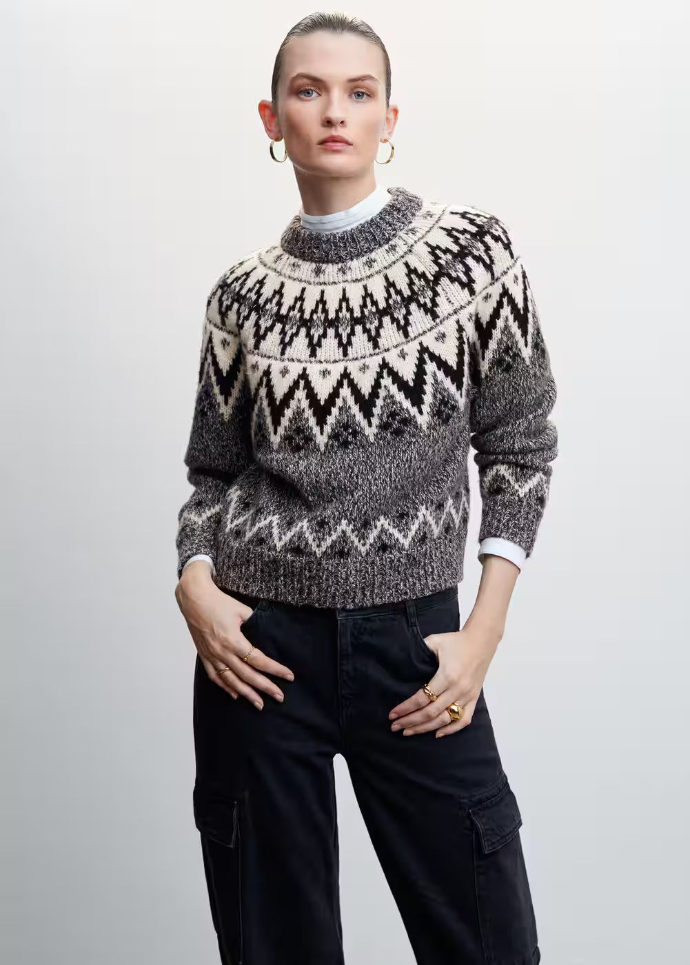 Crew neck border sweater -  Women | Mango USA | MANGO (US)