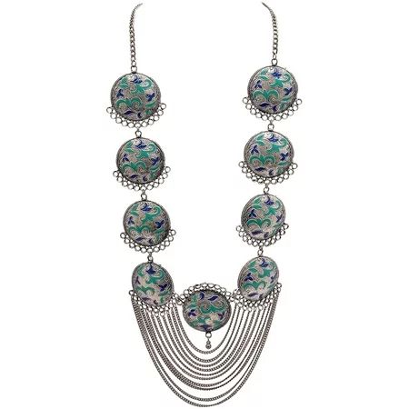 Afghani Style Green German Silver Pendant Necklace Oxidized Enamel Work JAN-1752 | Walmart (US)