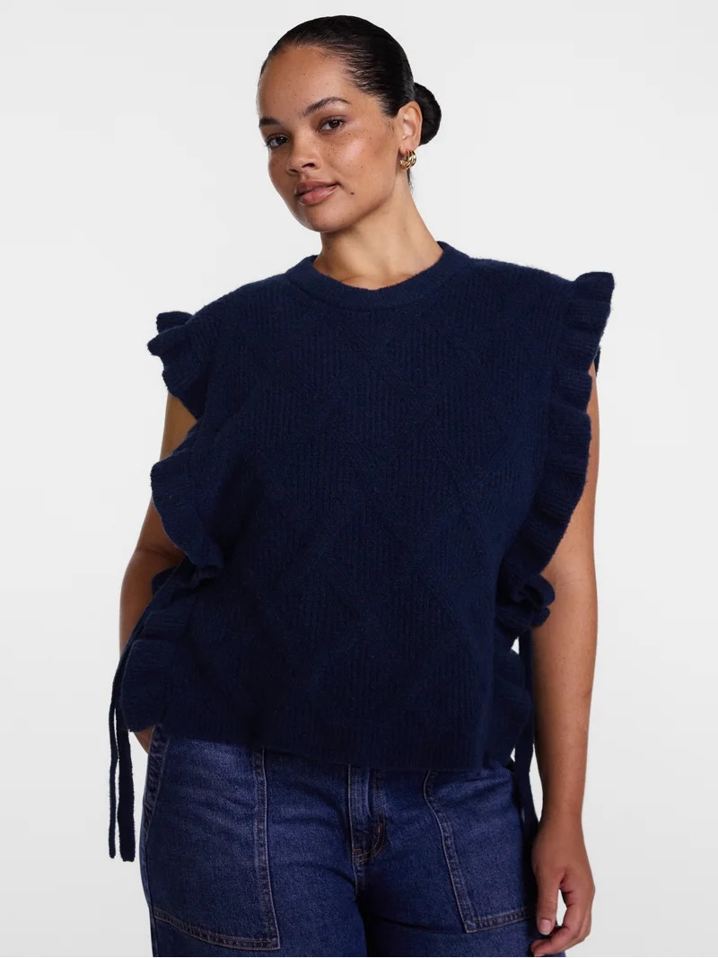 Scenario Women's Ruffle Sweater Vest, Sizes S-XXXL | Walmart (US)