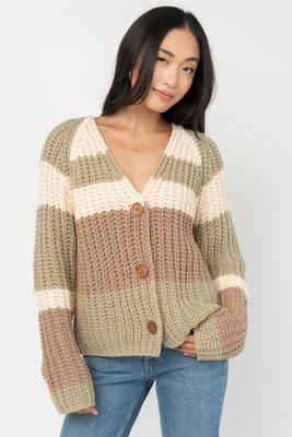 Ophelia Chunky Striped Cardigan | Sage Multi | Baltic Born