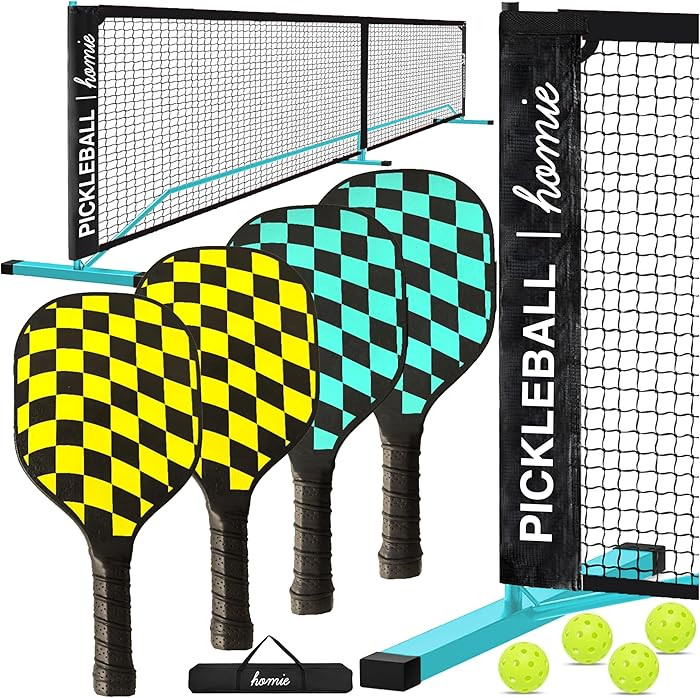 Homie Portable Pickleball Net Set with 4 Paddles, 4 Balls, Backpack Carrying Bag, 22 FT Regulatio... | Amazon (US)