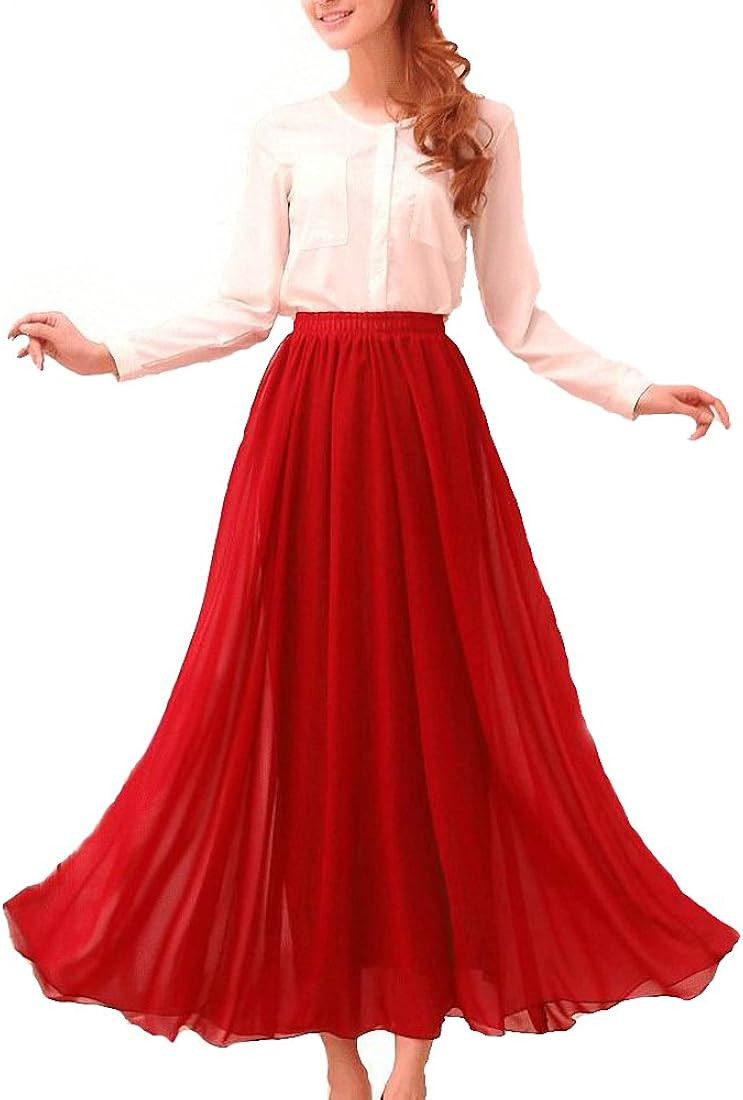 Afibi Womens Chiffon Retro Long Maxi Skirt Beach Ankle Length Skirt | Amazon (US)
