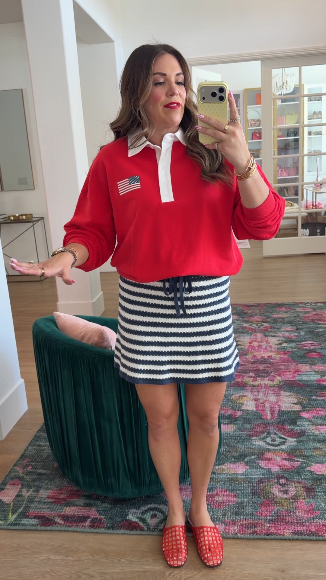 curvy midsize 4th of July outfit! wearing size medium in top (runs big!) and striped skirt

#LTKSeasonal #LTKMidsize