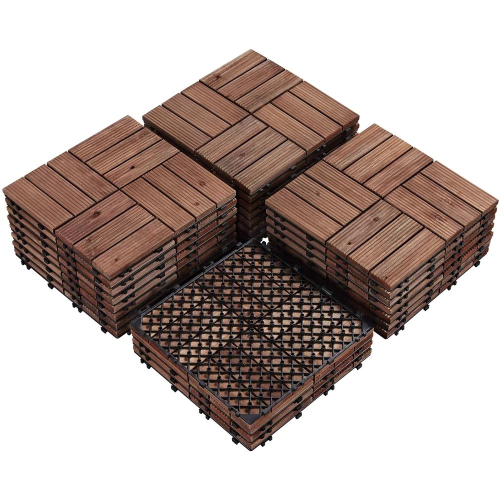 SmileMart 12” x 12” Interlocking Wood Flooring Tiles for Deck, Pack of 27, Brown Mats | Walmart (US)