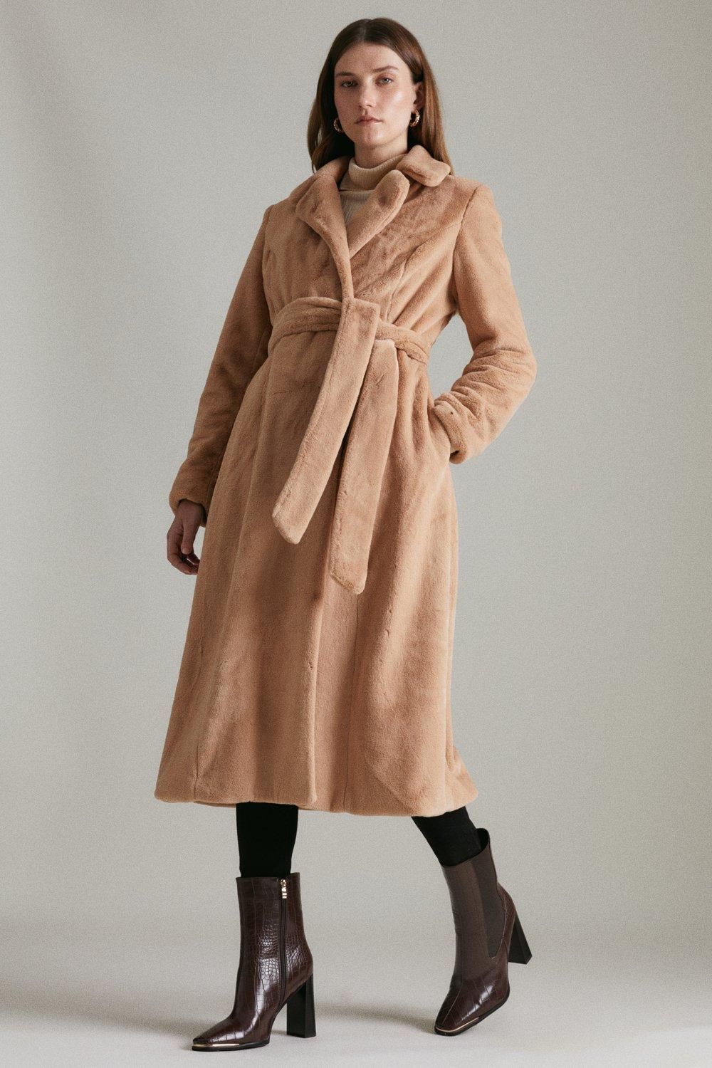 Belted Faux Fur Coat | Karen Millen UK & IE