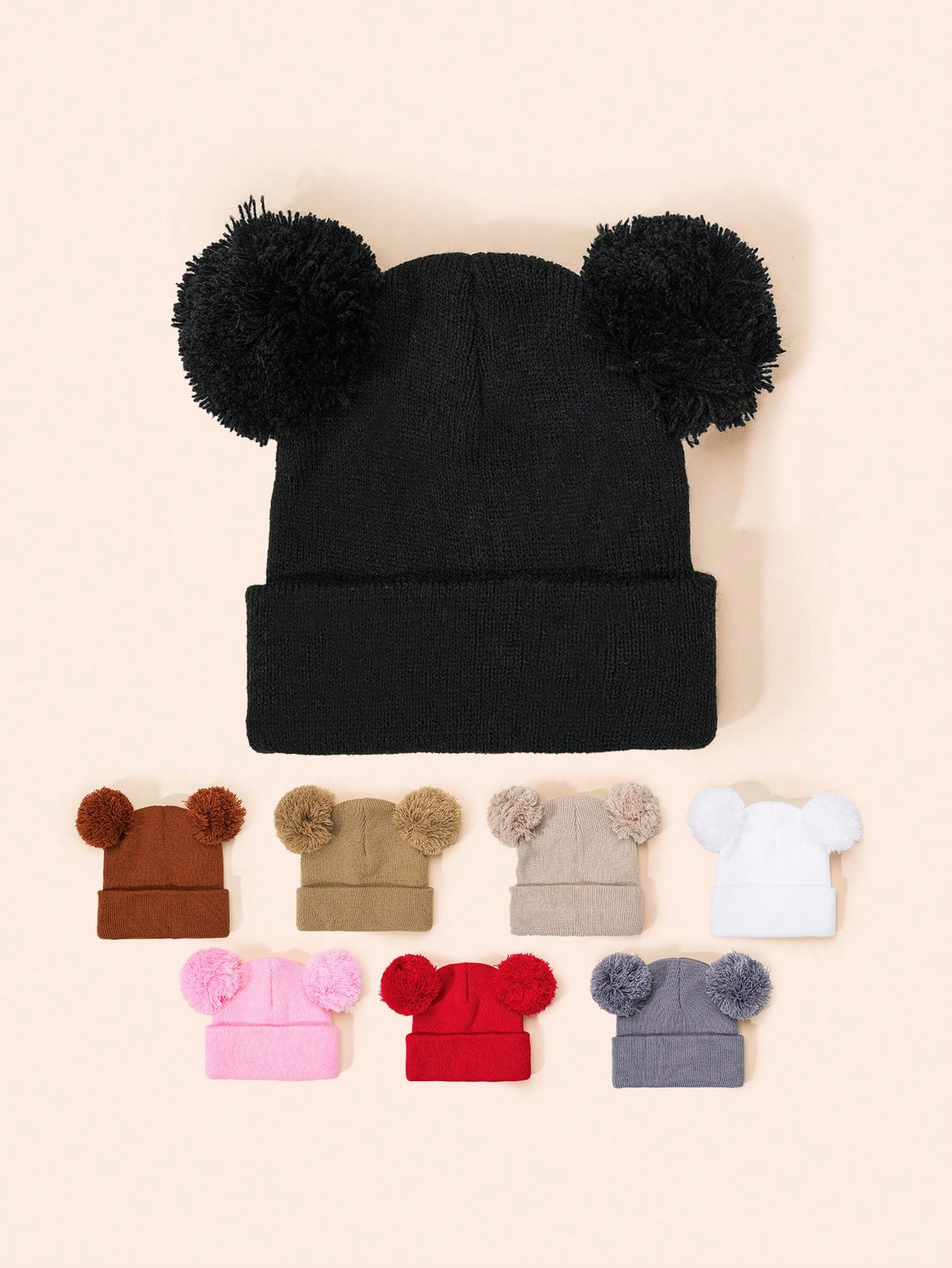 1pc Y2K Style Solid Color Dual Pom Pom Knitted Beanie Hat, Unisex Toddler Kids Outdoor Warm Winte... | SHEIN