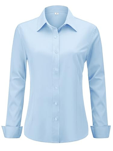 hearain Light Baby Blue Blouse Women Dress Shirt Button Down Sky Tops Blouses Dressy Collared Business Casual Womens Outfits Light Blue Size 3XL | Amazon (US)