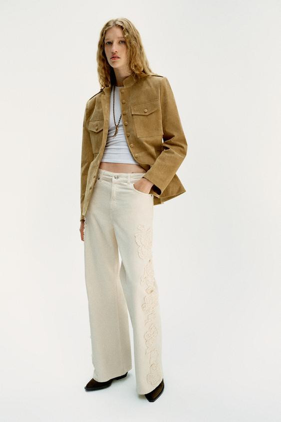 Zara - 100% Leather Jacket With Covered Buttons - Taupe Brown - Xs - Woman | Zara US