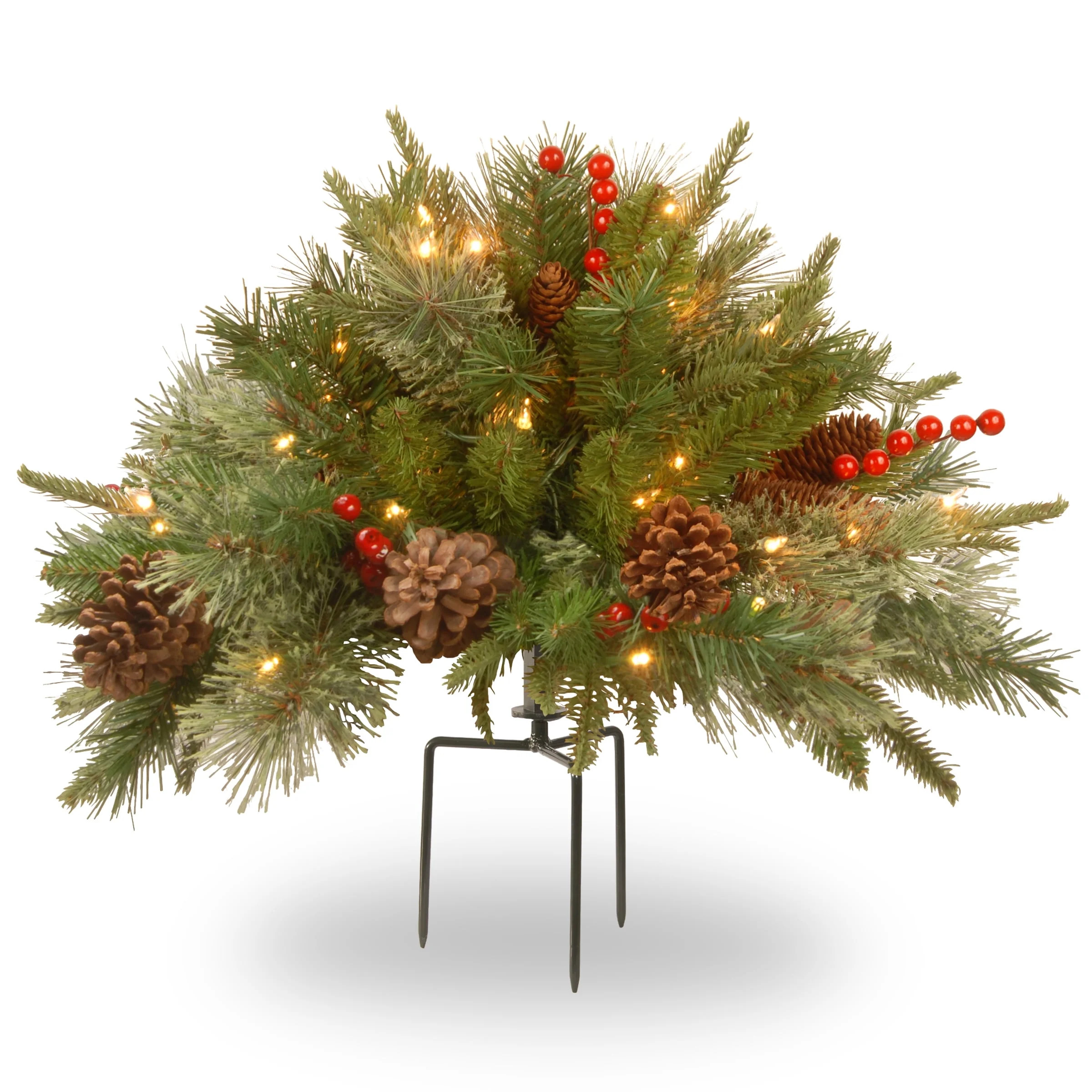 27" Green and Red Battery Operated LED Lighted Colonial Urn Filler Christmas Decor | Walmart (US)
