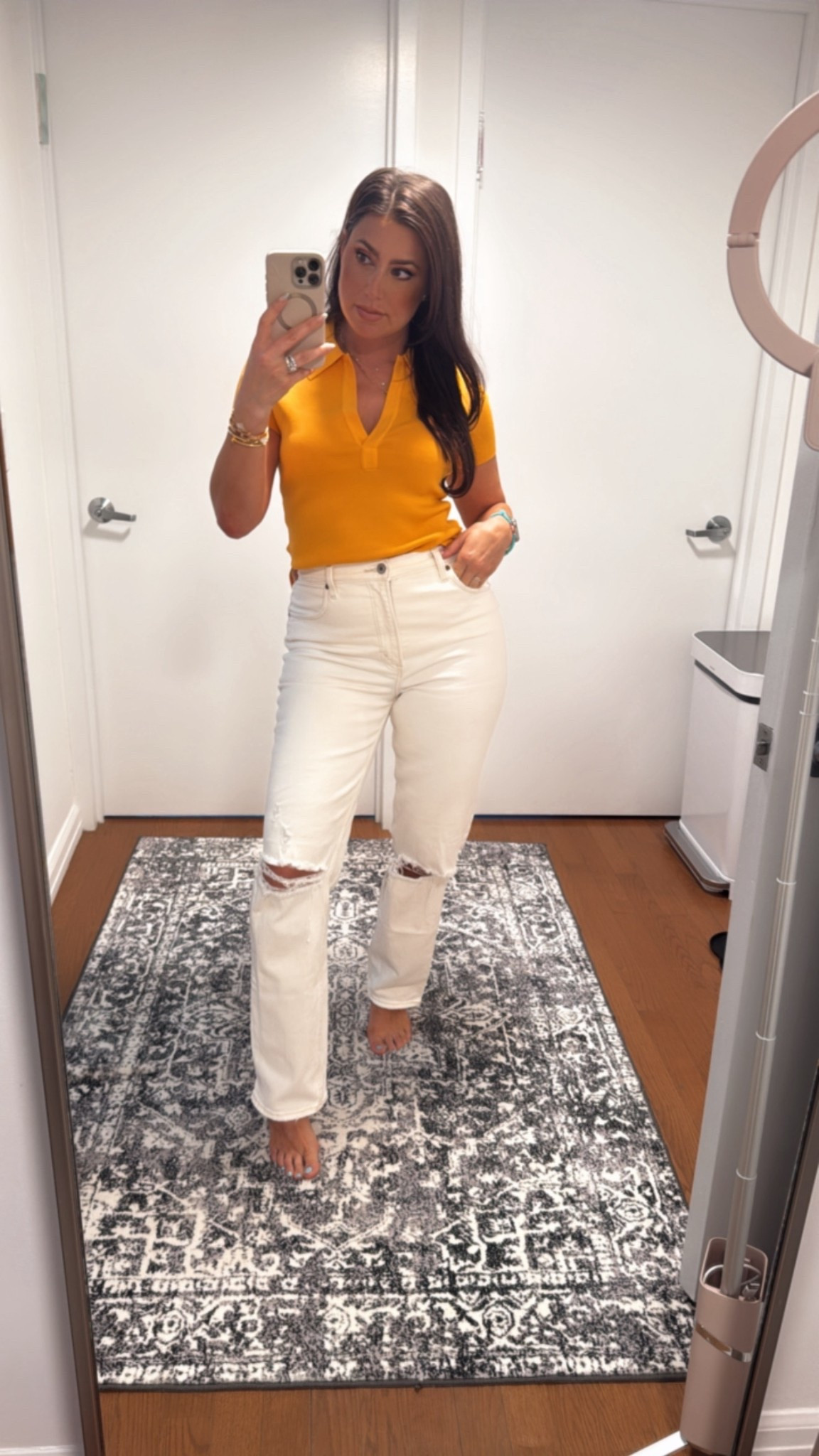 Summer whites and marigold knit polo top preppy summer Hampton  vibes 

#LTKSeasonal #LTKFindsUnder100 #LTKStyleTip