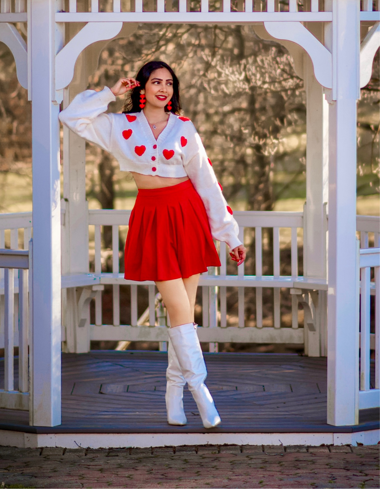 Cutest valentine outfit. ❤️😍

Valentine outfit, valentine outfit ideas, heart sweater, crop cardigan, red skirt, pleated skirt, white boots, outfit inspiration, ootd, outfit inspo

#LTKSeasonal #LTKstyletip #LTKU
