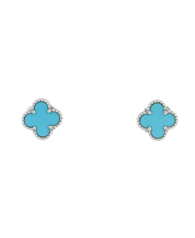 Pre-Owned Van Cleef & Arpels Sweet Alhambra Stud Earrings 18K White Gold and Turquoise | Bloomingdale's (US)