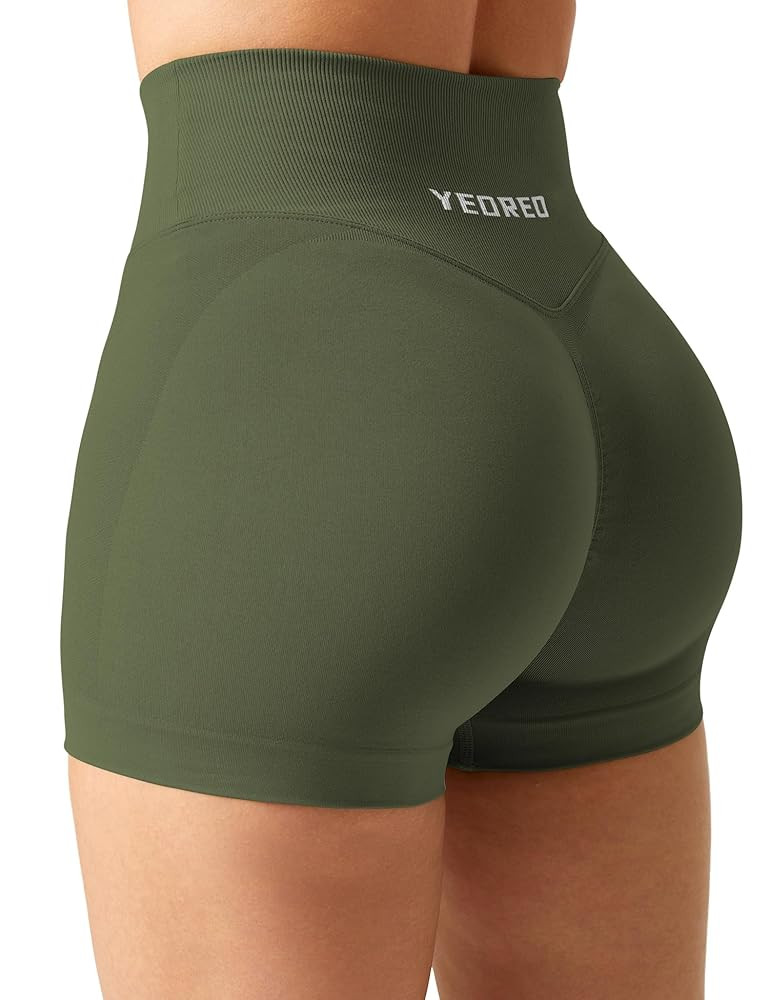 YEOREO Scrunch Butt Workout Shorts Women 3.5" Seamless V Cross Waist Sport Gym Amplify Shorts | Amazon (US)