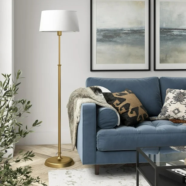 Evelyn&Zoe Derek Modern Farmhouse Metal Turned Base Floor Lamp, Brass - Walmart.com | Walmart (US)
