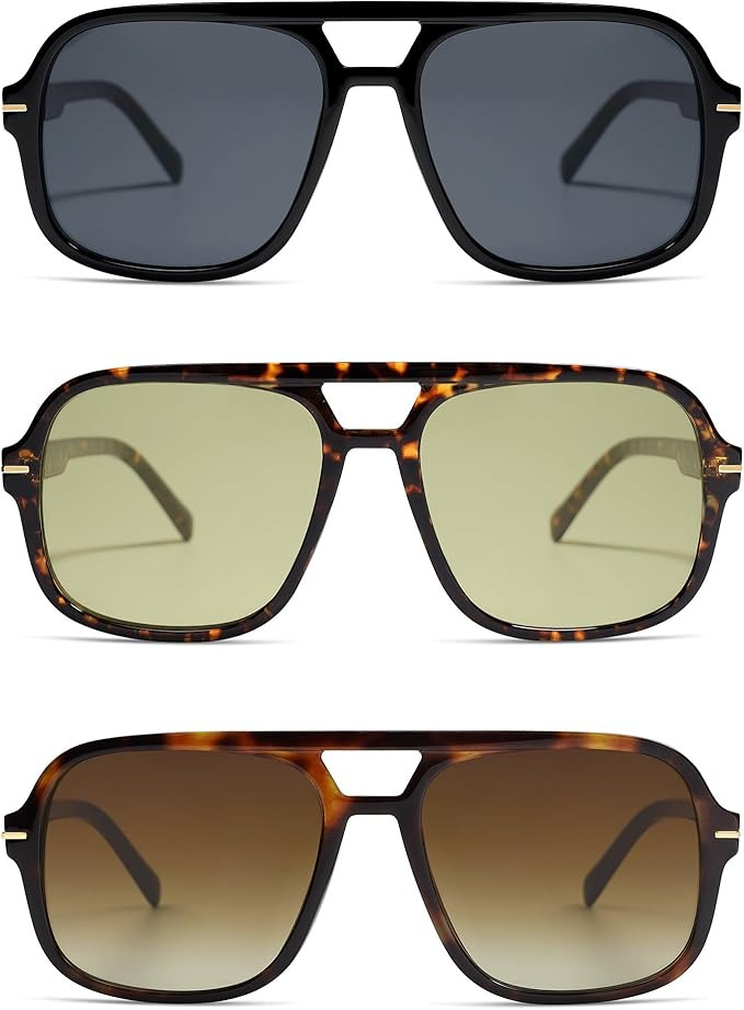 Retro Trendy Square Aviator Sunglasses Womens Mens 70s Classic Vintage Oversized Sun Glasses AR82... | Amazon (US)