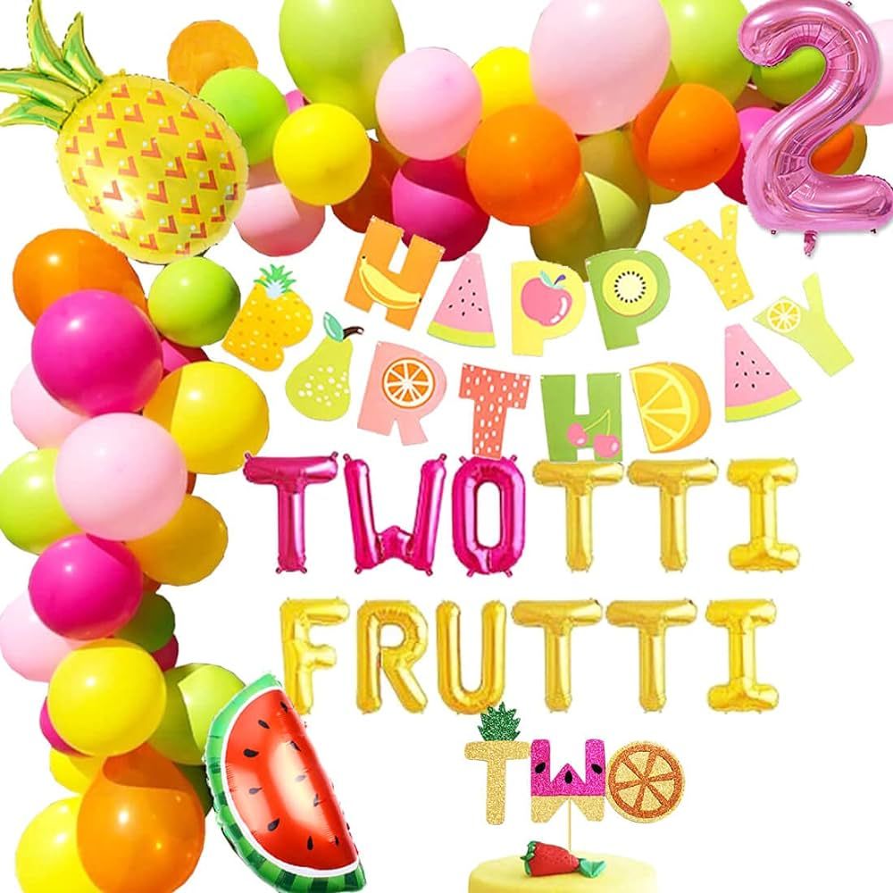 HEETON Twotti Frutti Birthday Decorations Balloons Twotti Fruity Cake Topper Second Fruit Pineapp... | Amazon (US)