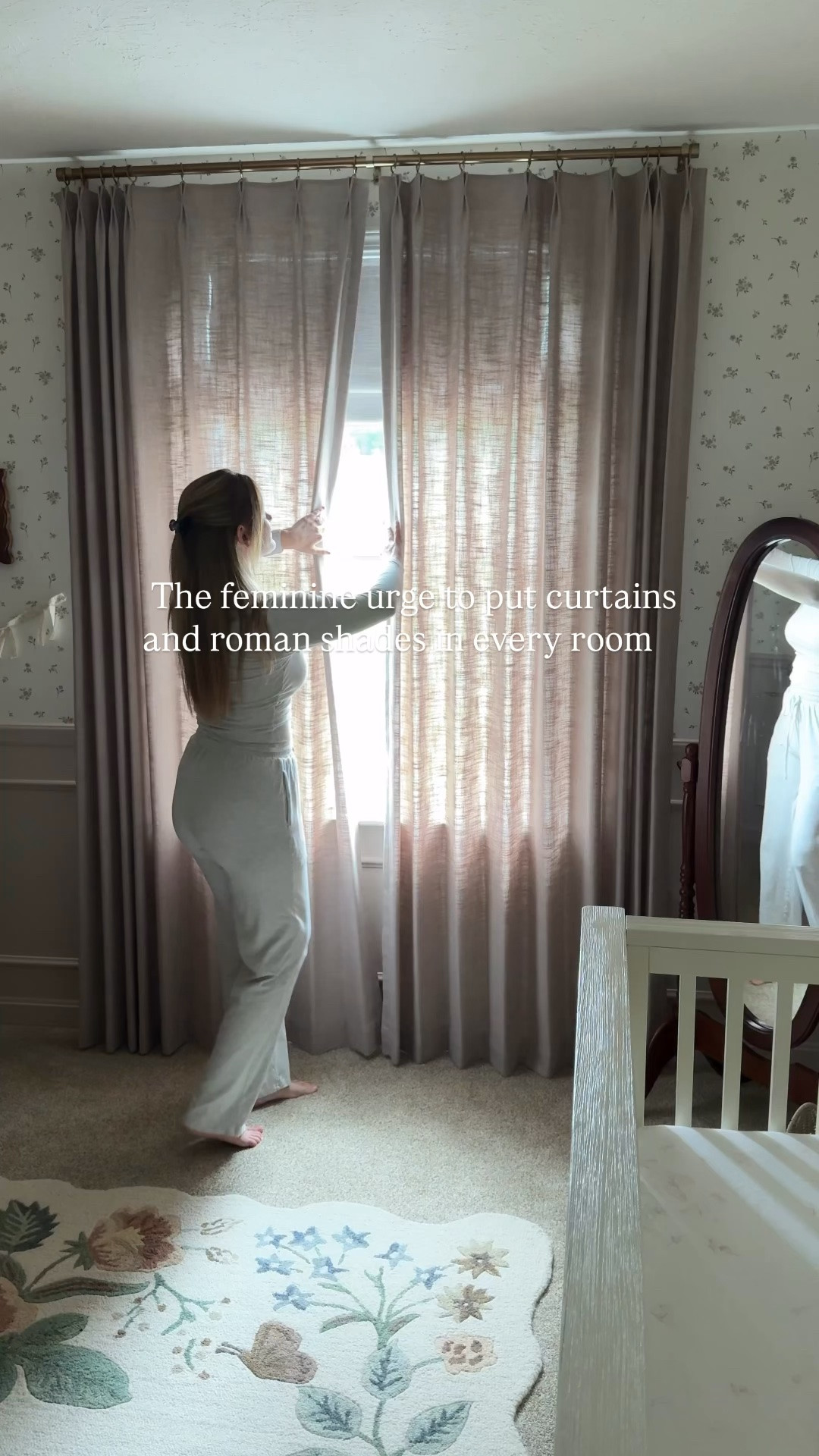 Use code MAURA23 for a discount on your Homerilla purchase! 

The curtains are the color burlywood birch (unlined) and roman shade is warm white (blackout)