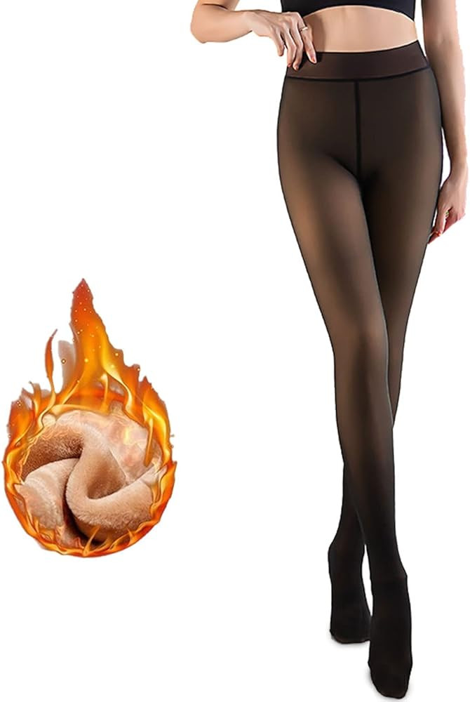Fleece Lined Tights Women Fake Translucent Warm Fleece Pantyhose Winter Thick Thermal Tights Blac... | Amazon (US)