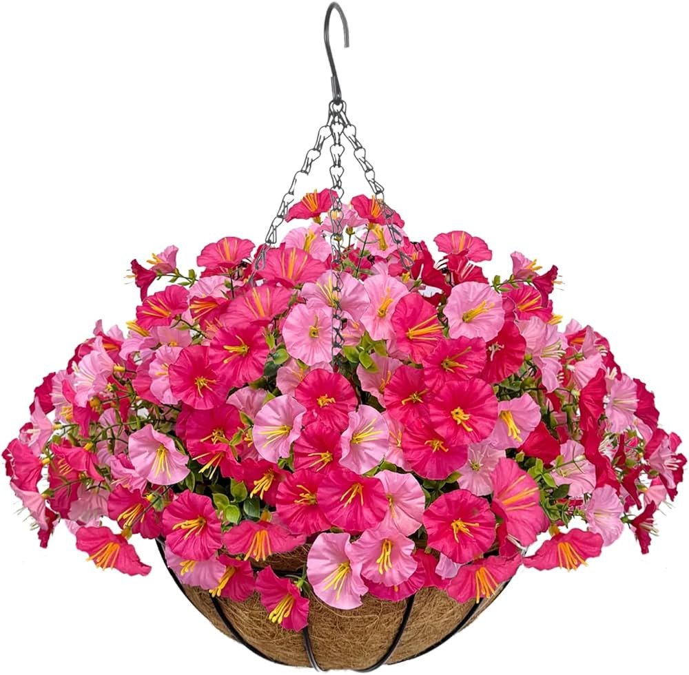 Artificial Hanging Faux Flowers Basket, Fake Silk Petunias Plants Arrangement,for Spring Summer O... | Amazon (US)