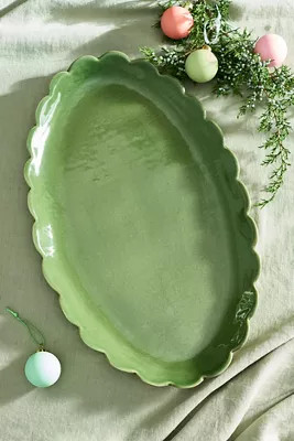 Scalloped Rim Stoneware Oval Serving Platter | Anthropologie (US)