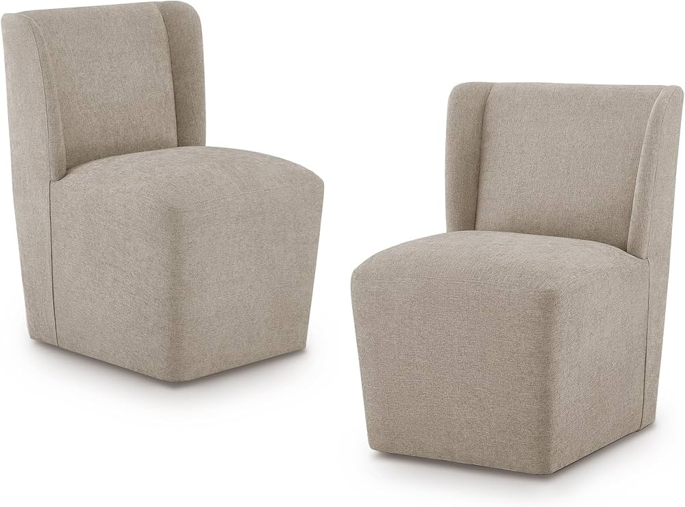 Upholstered Dining Chair with Casters Wingback Modern Side Armless Deskchair with Rollers for Din... | Amazon (US)