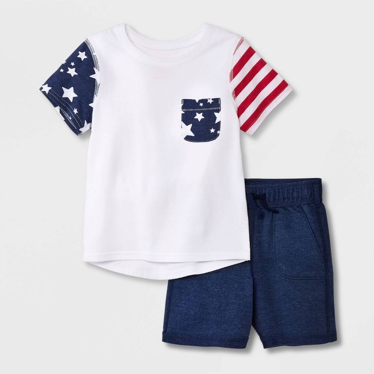 Toddler Boys' Adaptive 2pc Short Sleeve Shirt and Short Set - Cat & Jack™ Blue | Target