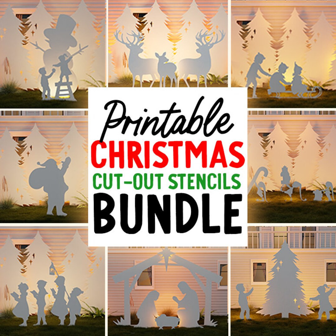 Christmas Scenes Stencil Template Bundle Trace and Cut Christmas Silhouette Outdoor Christmas Ste... | Etsy (US)