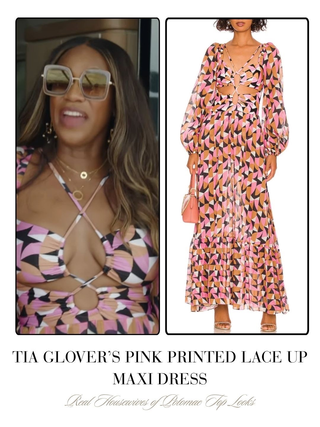 Tia Glover’s Pink Printed Lace Up Maxi Dress 