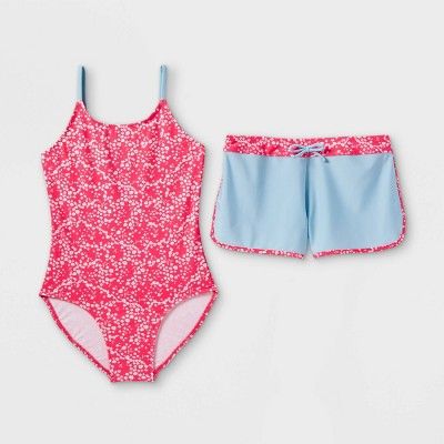 Girls' Ditsy Daisy 2pc Swimsuit with Shorts- art class™ | Target