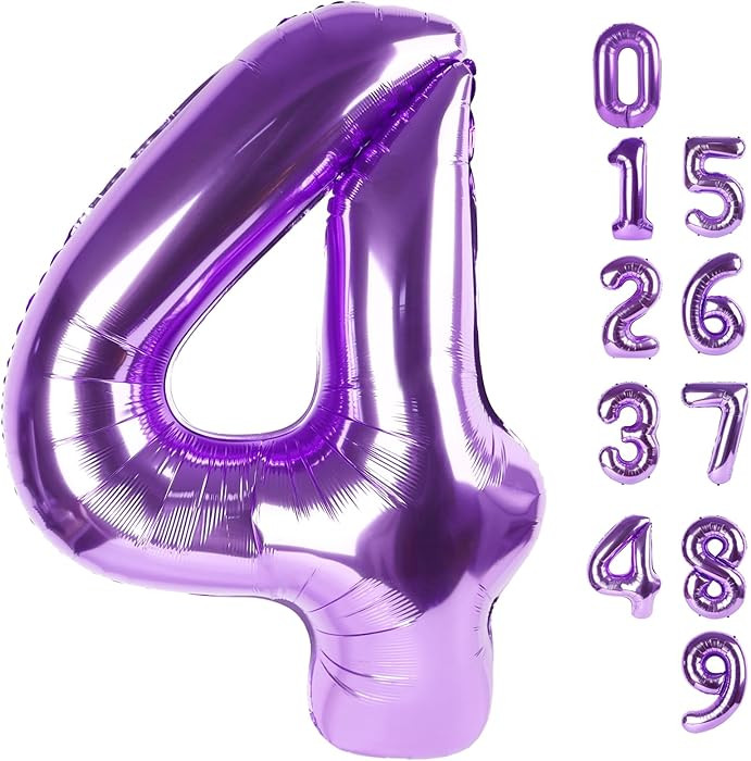 40 Inch Large Numbers Balloon, 4 Purple Ballon for 4th 14 40 44 Birthday Party, Balloon 4 Number ... | Amazon (US)