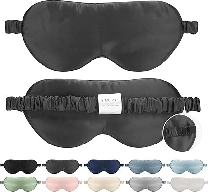 Mulberry Silk Blackout Adjustable Sleep Eye Mask for Men/Women Travel Plane,Charcoal | Amazon (US)