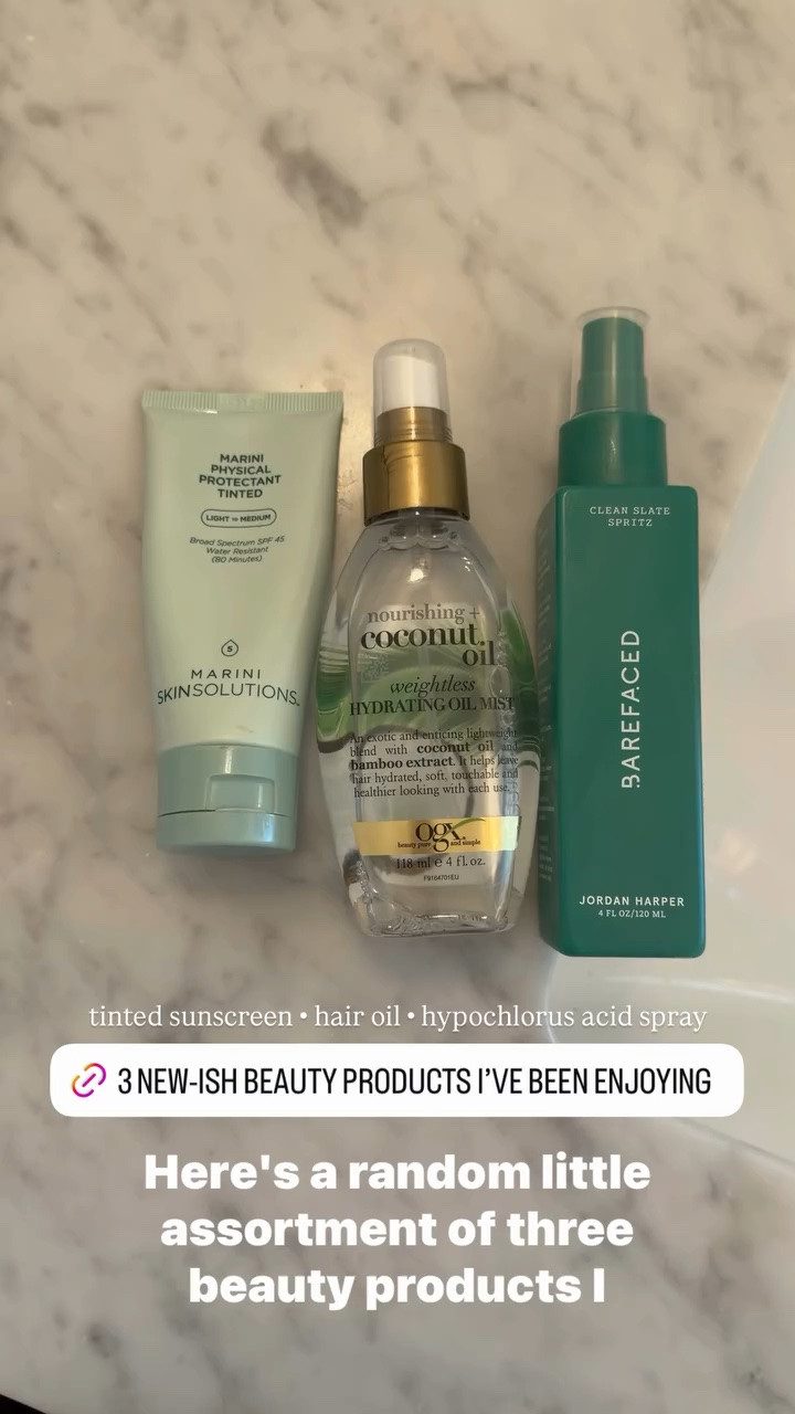 3 new-ish beauty products i’ve been loving - tinted sunscreen • hair oil • hypochlorus acid spray

#LTKselfcare #LTKBeauty #LTKmorningroutine