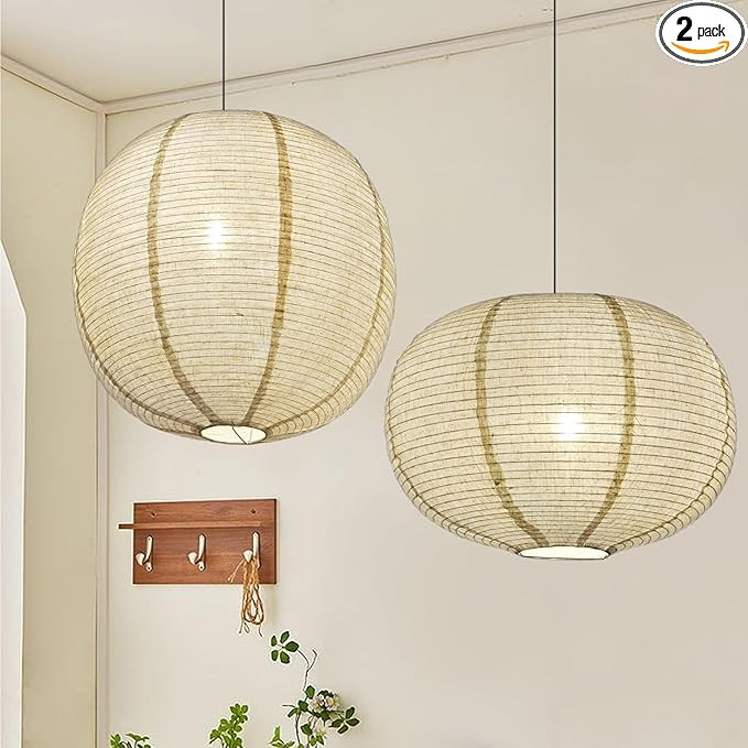 2PCS Burlap Pendant Light Shades – 16" Oval & Flat Round Shapes, Boho Natural Hanging Fabric La... | Amazon (US)