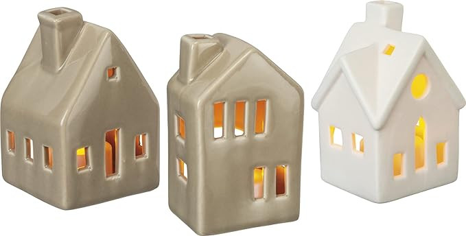 Primitives by Kathy Set of 3 Small House Shaped Stoneware Candle Holders | Amazon (US)