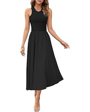 Women's Summer Sleeveless Tank Dress Midi Dresses Square Neck Ribbed Tops A Line Flowy Pleated Ba... | Amazon (US)