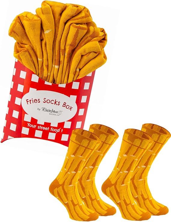 Rainbow Socks - Men Women Funny Fries Socks Box - 2 Pairs | Amazon (US)