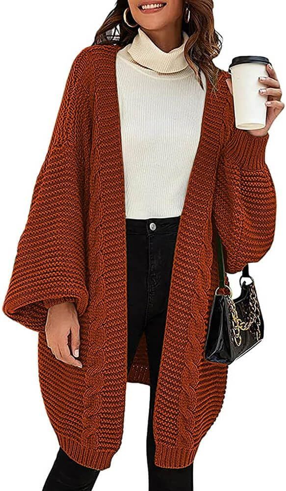 NIUBIA Womens Open Cardigan Long and Loose Sleeve Casual Knit Sweater Narrow Cuffs Solid Color Warm  | Amazon (US)