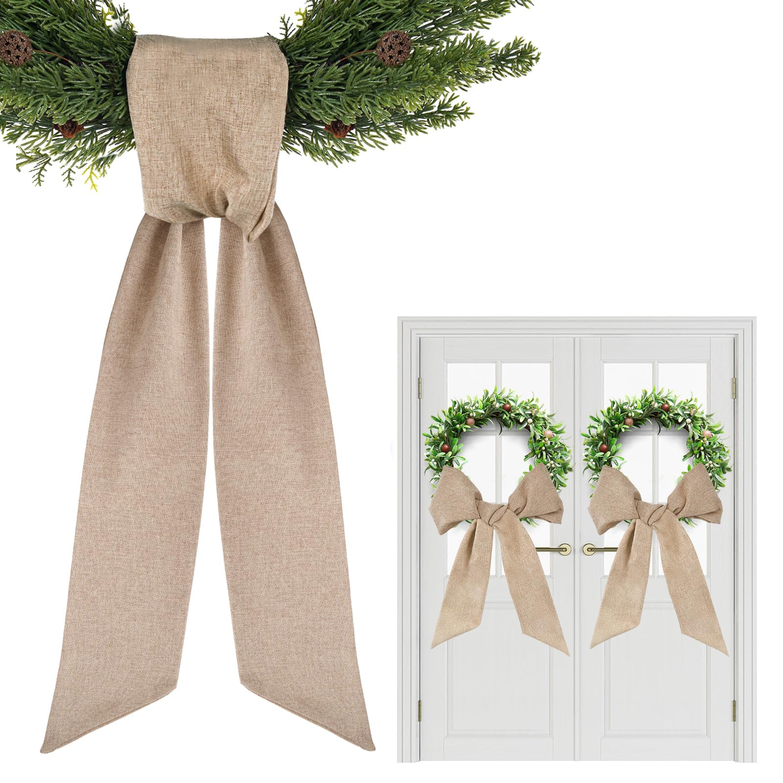 Boho Wreath Sash for Front Door - 2 Pcs Burlap Rustic Sash for Wreath in Farmhouse Window Wall, 5... | Amazon (US)