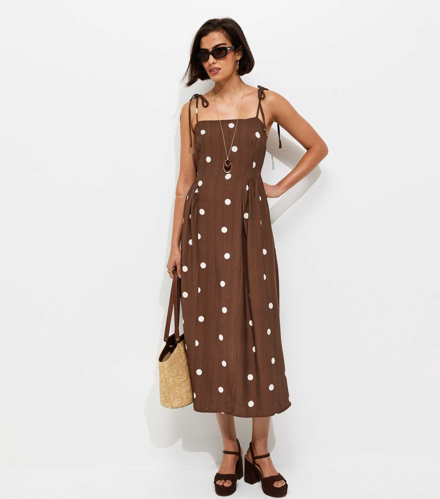 Brown Spot Print Cami Godet Midi Dress | New Look | New Look (UK)