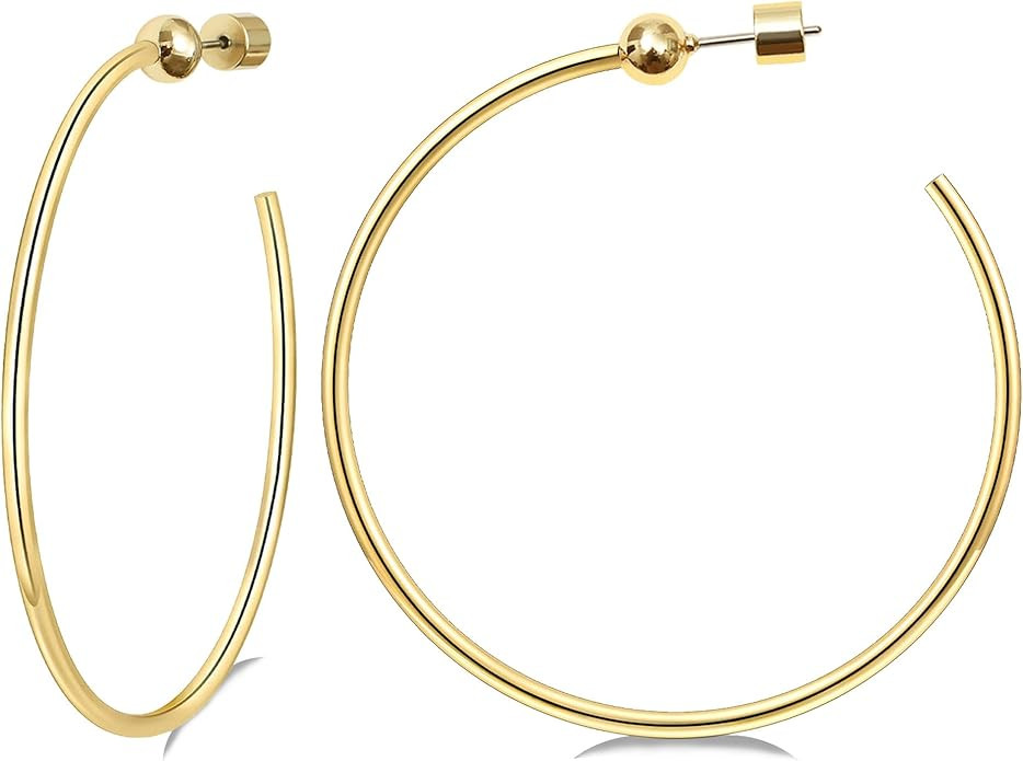 Large Gold Hoop Earrings for Women 14K Gold/Silver Plated Hypoallergenic Earrings 50mm/60mm/70mm ... | Amazon (US)